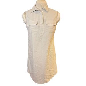Jones New York Seersucker Shift Dress Sz. 6 Tan & White Sleeveless Resort Packab